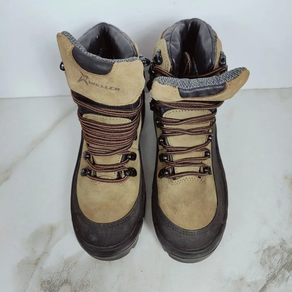 Wellco Men's Military Combat Hiker Tan Brown Leather Boots, Sz 7